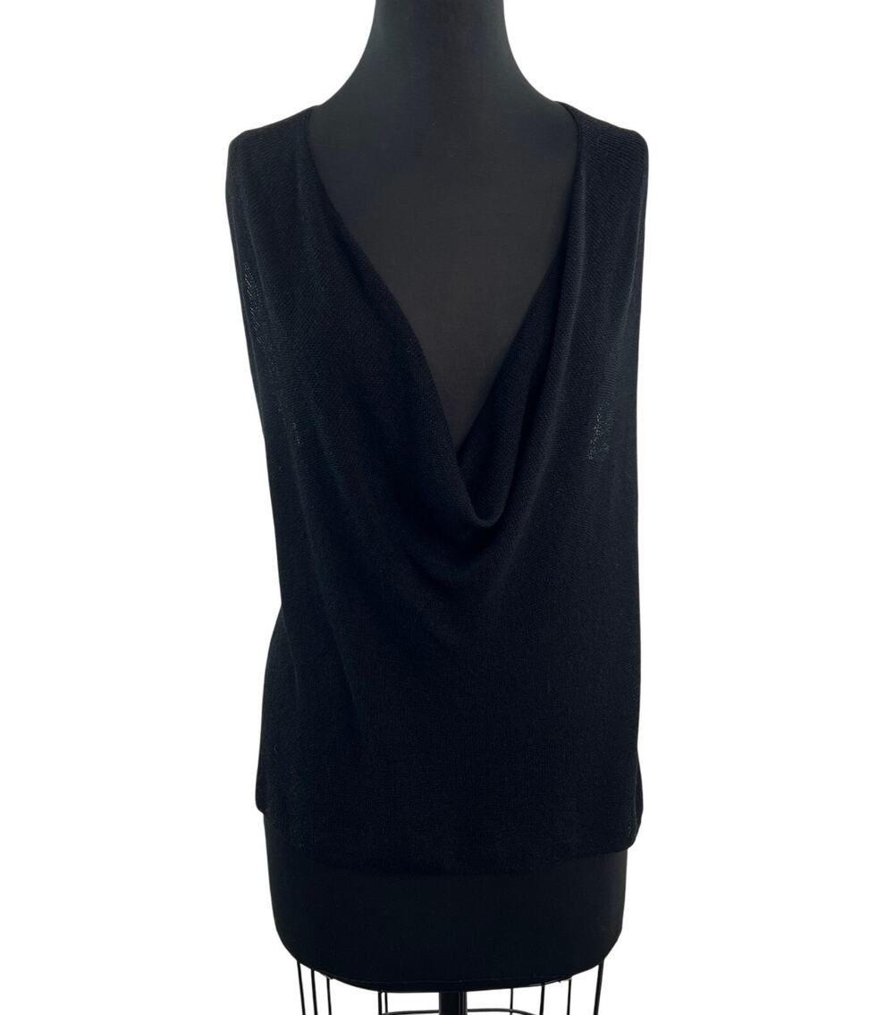 EILEEN FISHER Black Tank Top Linen Knit Draped Cowl Neck Pullover Size Small S